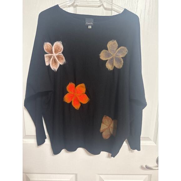 Aaeda Sweaters - Aaeda Felted Floral Dolman Sleeve Sweater Embroidered Size Large Whimsical
